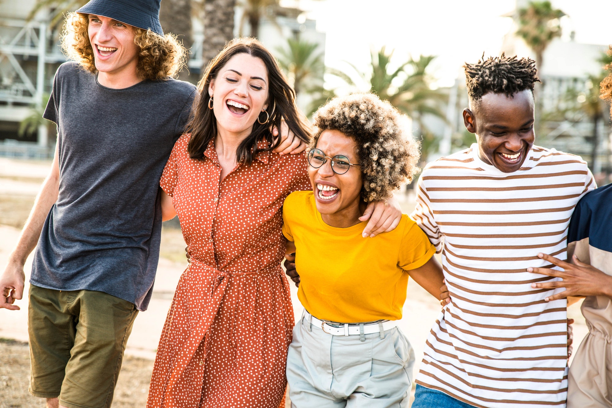 Young happy people laughing together